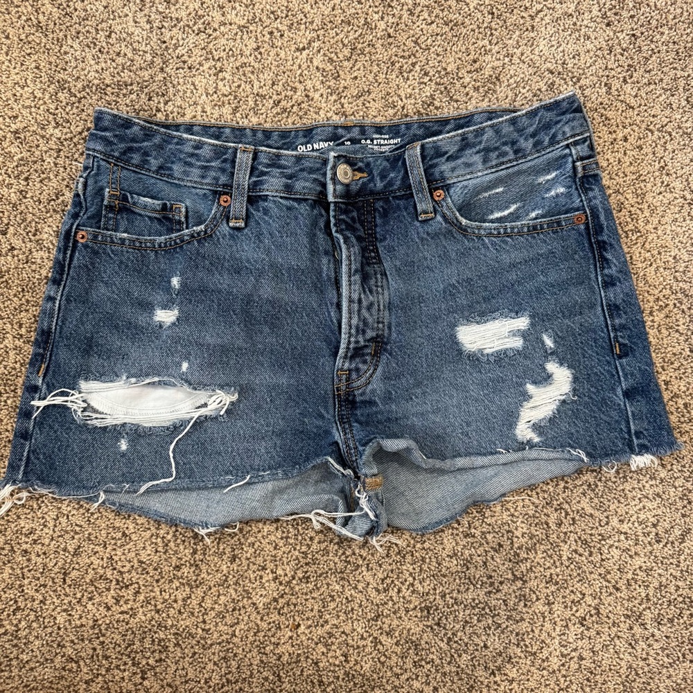 Old Navy Women's High Rise OG Straight Ripped Blue Jean Shorts